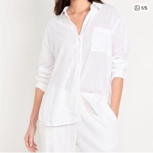 Old Navy white boyfriend shirt button up linen blend size large